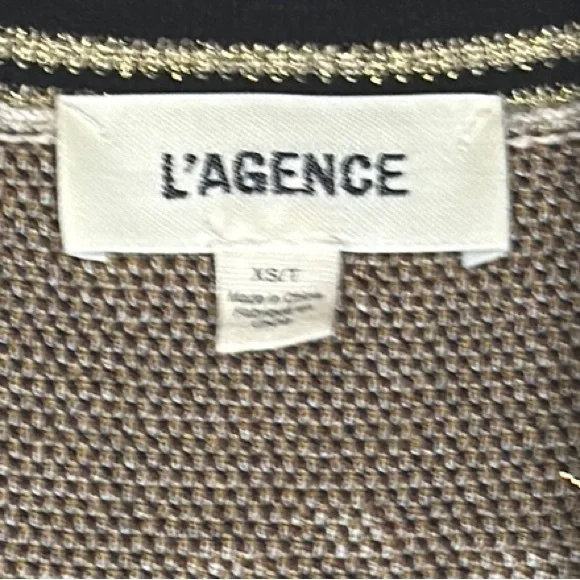L’AGENCE Long Beige Cardigan with Striped Trim - Picture 2 of 6